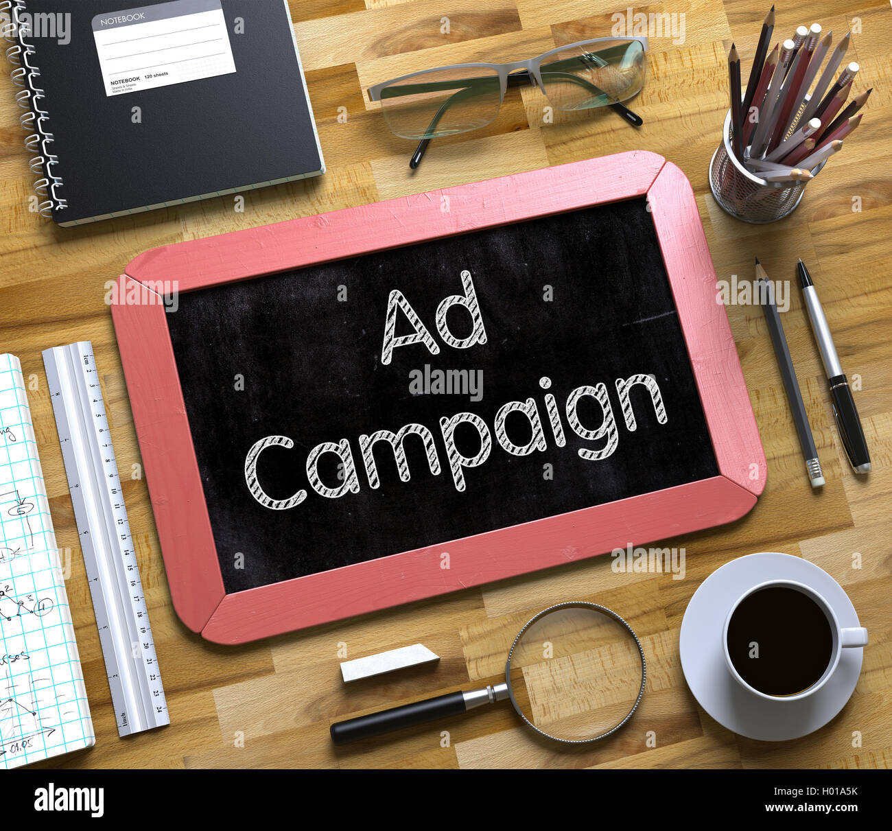 Kleine Tafel mit Werbekampagne. 3D. Stockfoto