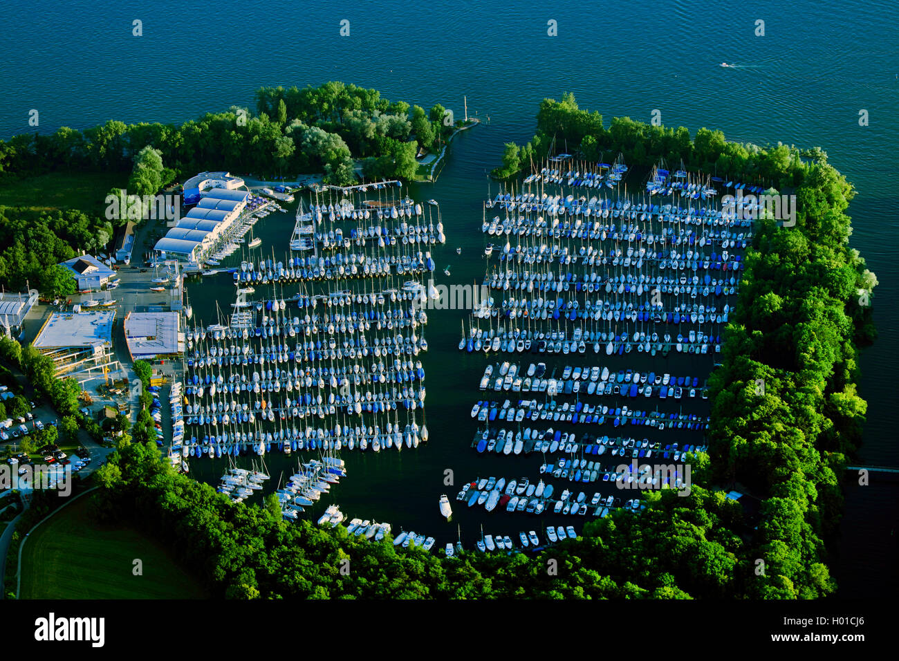 Marina Langenargen am Bodensee, 20.07.2016, Luftaufnahme, Deutschland, Baden-Wuerttemberg, Langenargen Stockfoto