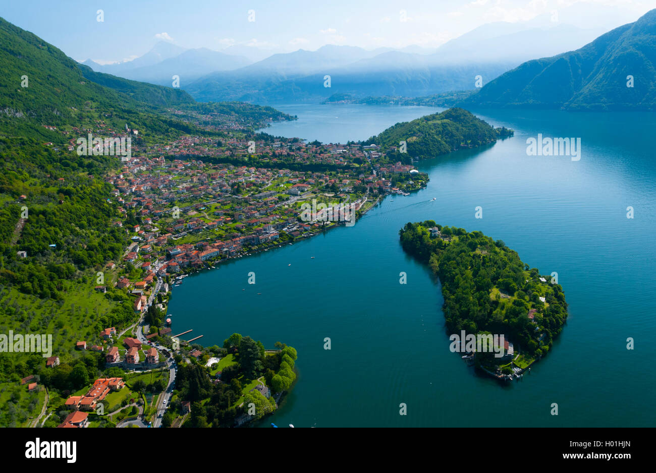 Italien, Lombardei, Comer See, Isola Comacina, Sala Comacina, Ossucio und Lenno (Luftaufnahme) Stockfoto