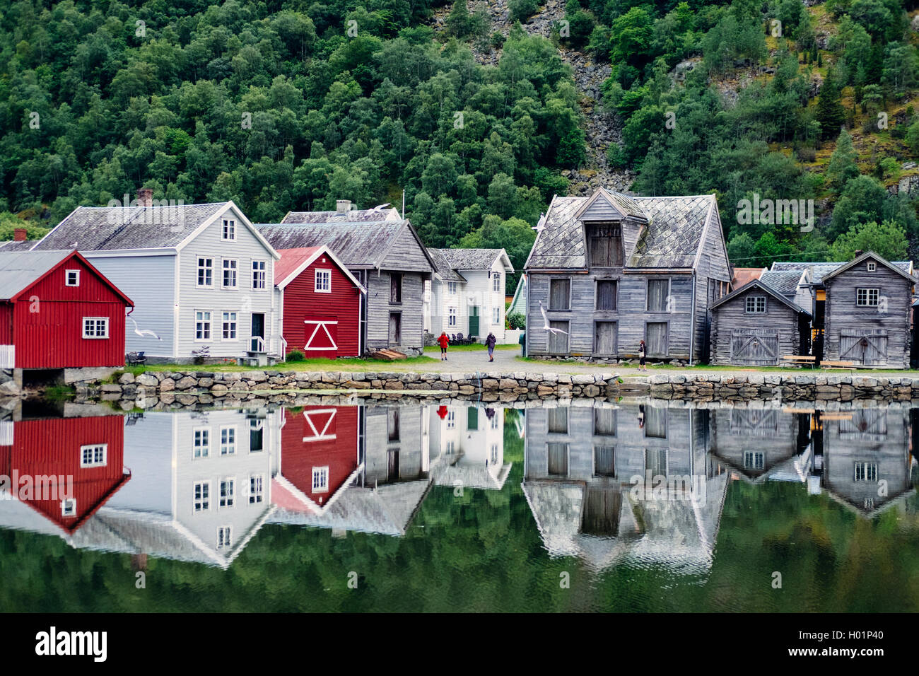 Traditionelle norwegische Architektur in Laerdal Lærdal, Sogn Og Fjordane Grafschaft, Norwegen Stockfoto