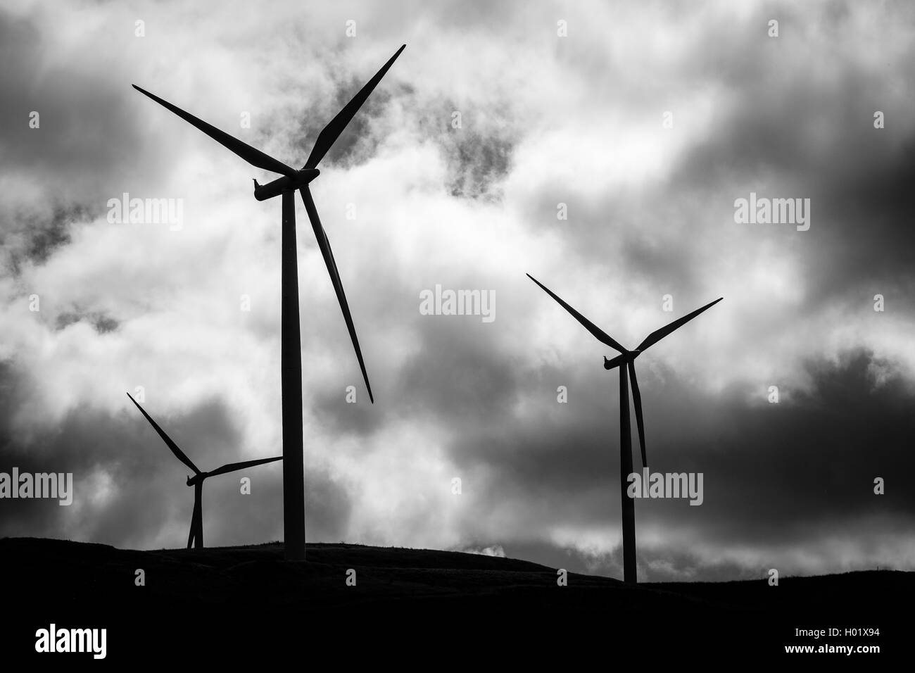 Windkraftanlagen im Windpark Clyde in South Lanarkshire, Schottland - derzeit einer von Europas größten einzelnen zugestimmt Wind fa Stockfoto