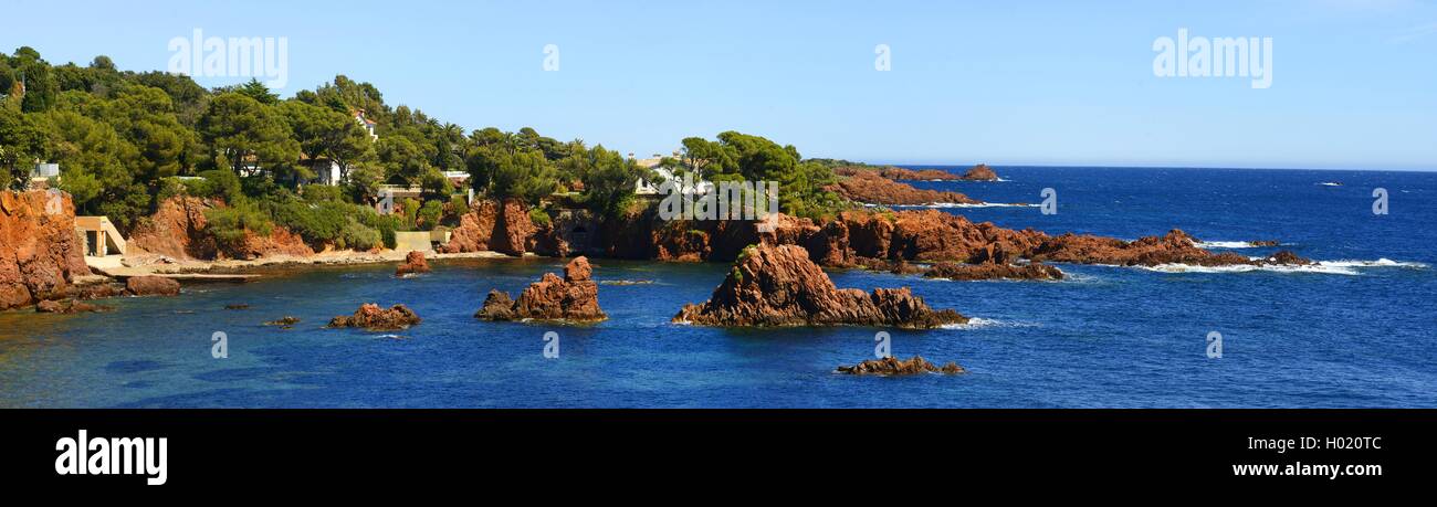 Rotem porphyrstein felsigen Küste, Frankreich, Cotes d Azur, Esterel Gebirge, Cannes Stockfoto