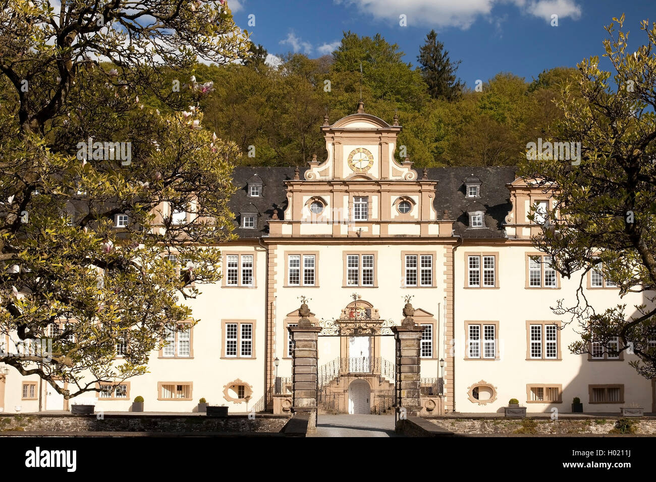 Stopp Schloss, Veranda, Deutschland, Nordrhein-Westfalen, Bergisches Land, Engelskirchen Stockfoto
