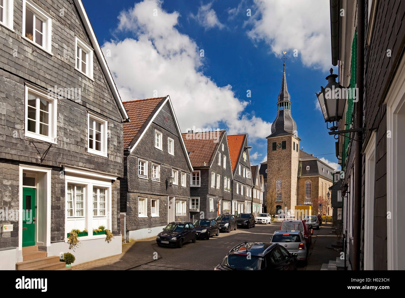 Historische Altstadt mit St. Paul's Kirche, Deutschland, Nordrhein-Westfalen, Bergisches Land, Hückeswagen Stockfoto