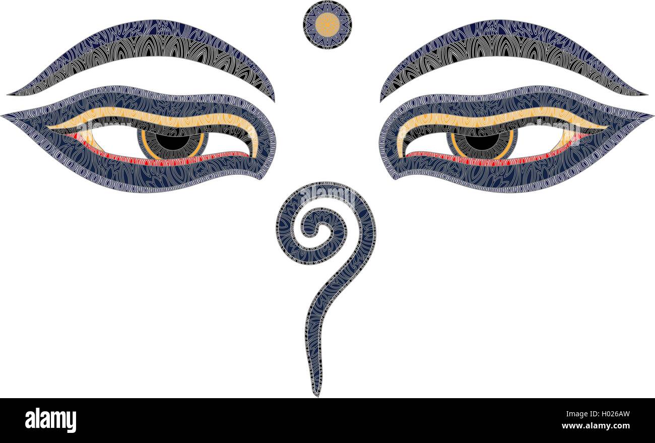 Buddhas Augen, Nepal, Symbol für Weisheit und Erleuchtung  Stock-Vektorgrafik - Alamy