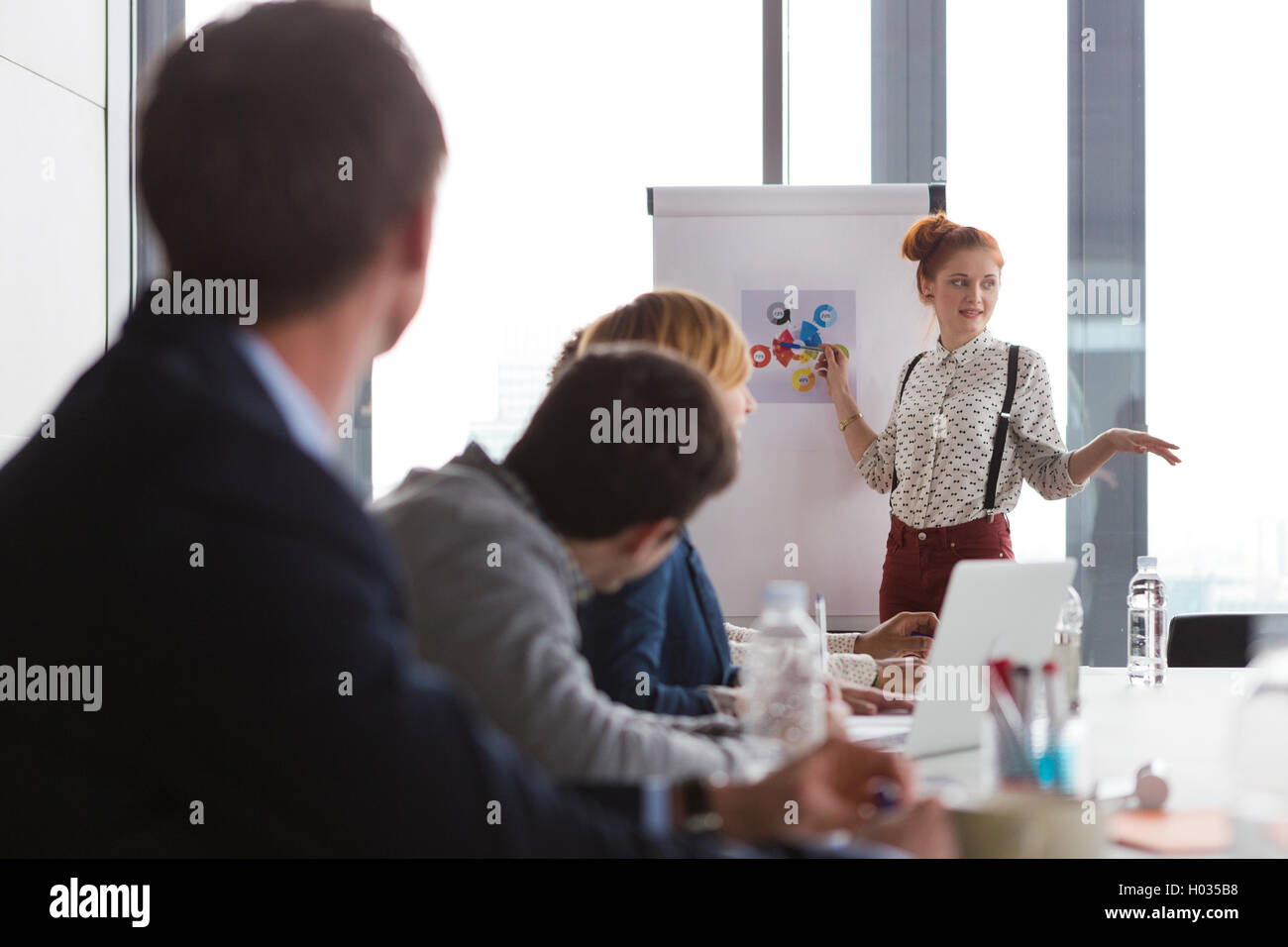 Business-Frauen präsentieren Projekt bei Treffen im modernen Büro. Stockfoto