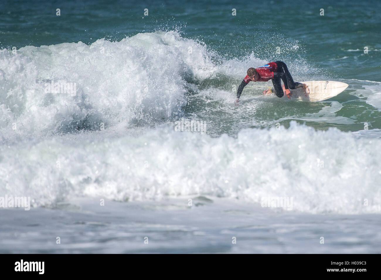 Das Surfen GB Vereine Inter Surfwettbewerb am Fistral in Newquay Stockfoto