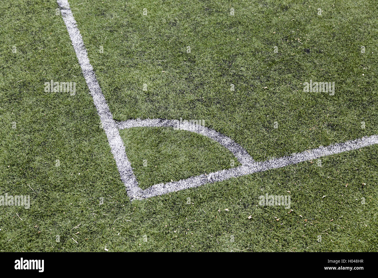 Ecke eines Fußballfeldes, Details eines Sport-Feldes Stockfoto