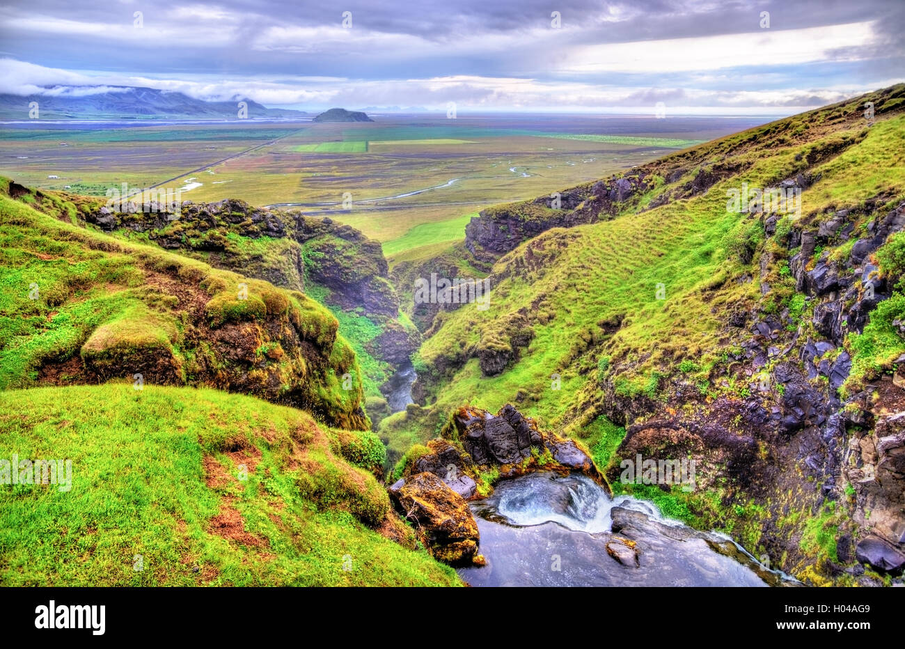 Gluggafoss oder Merkjarfoss, ein Wasserfall im Süden Islands Stockfoto