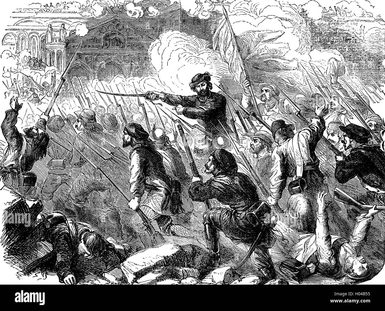General Garibaldi in Palermo während der Expedition von tausend, die im Jahre 1860 stattfand. Ein Korps von Freiwilligen unter der Leitung von Giuseppe Garibaldi landete in Sizilien um das Königreich beider Sizilien, regiert von den Bourbonen zu erobern. Die Expedition war die letzte territoriale Eroberung vor der Gründung des Königreichs Italien am 17. März 1861. Stockfoto