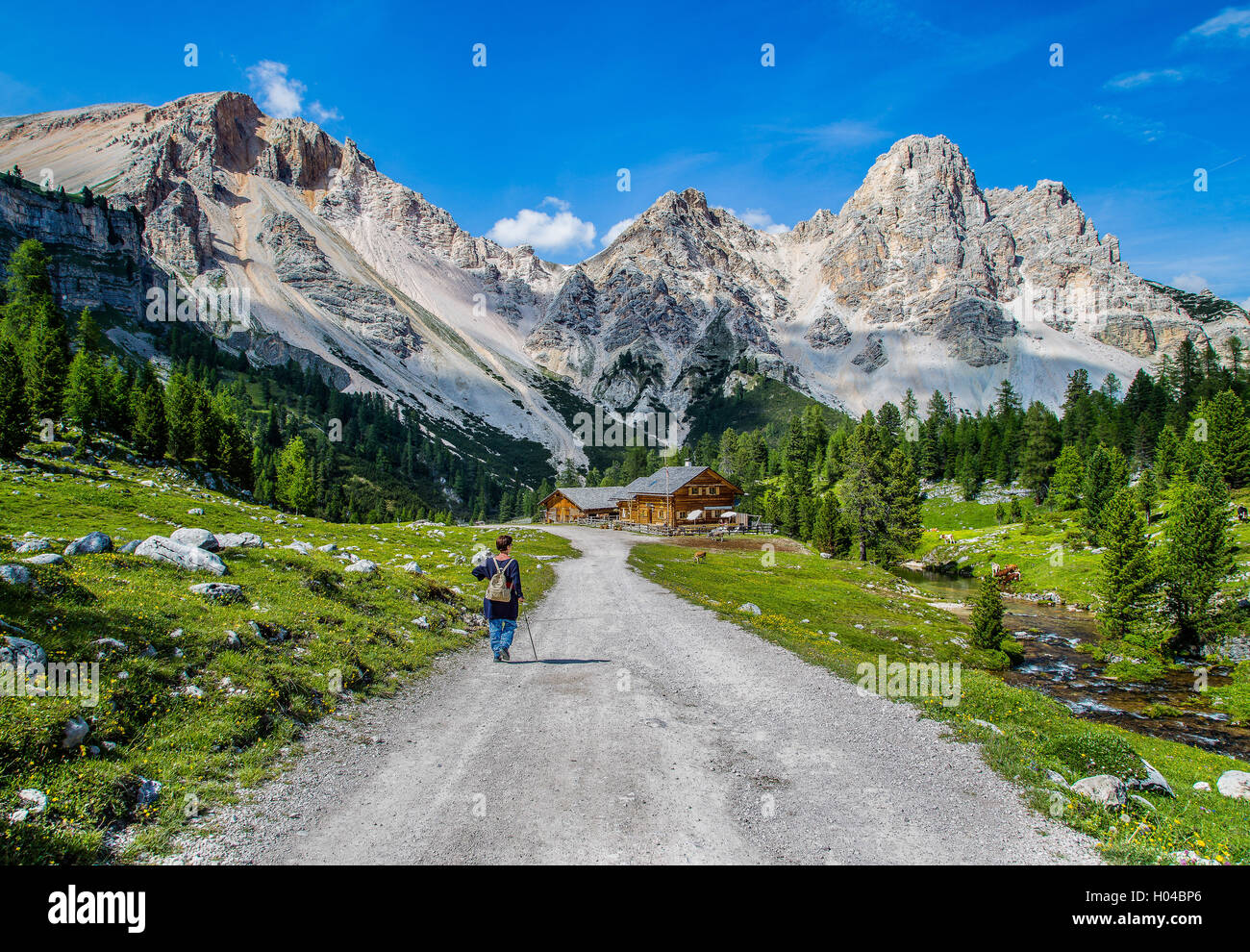 Wandern in San Vigilio di Marebbe, Alta Badia, Dolomiten, Fanes Senes Prags Stockfoto