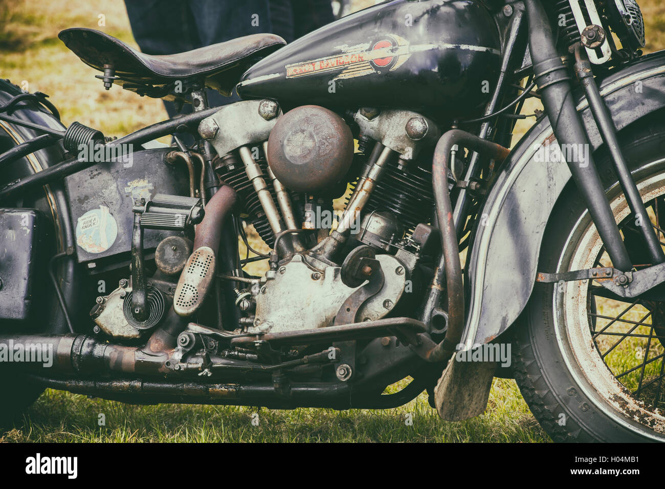 Vintage Harley Davidson Knucklehead Motorrad. Vintage-Filter angewendet Stockfoto