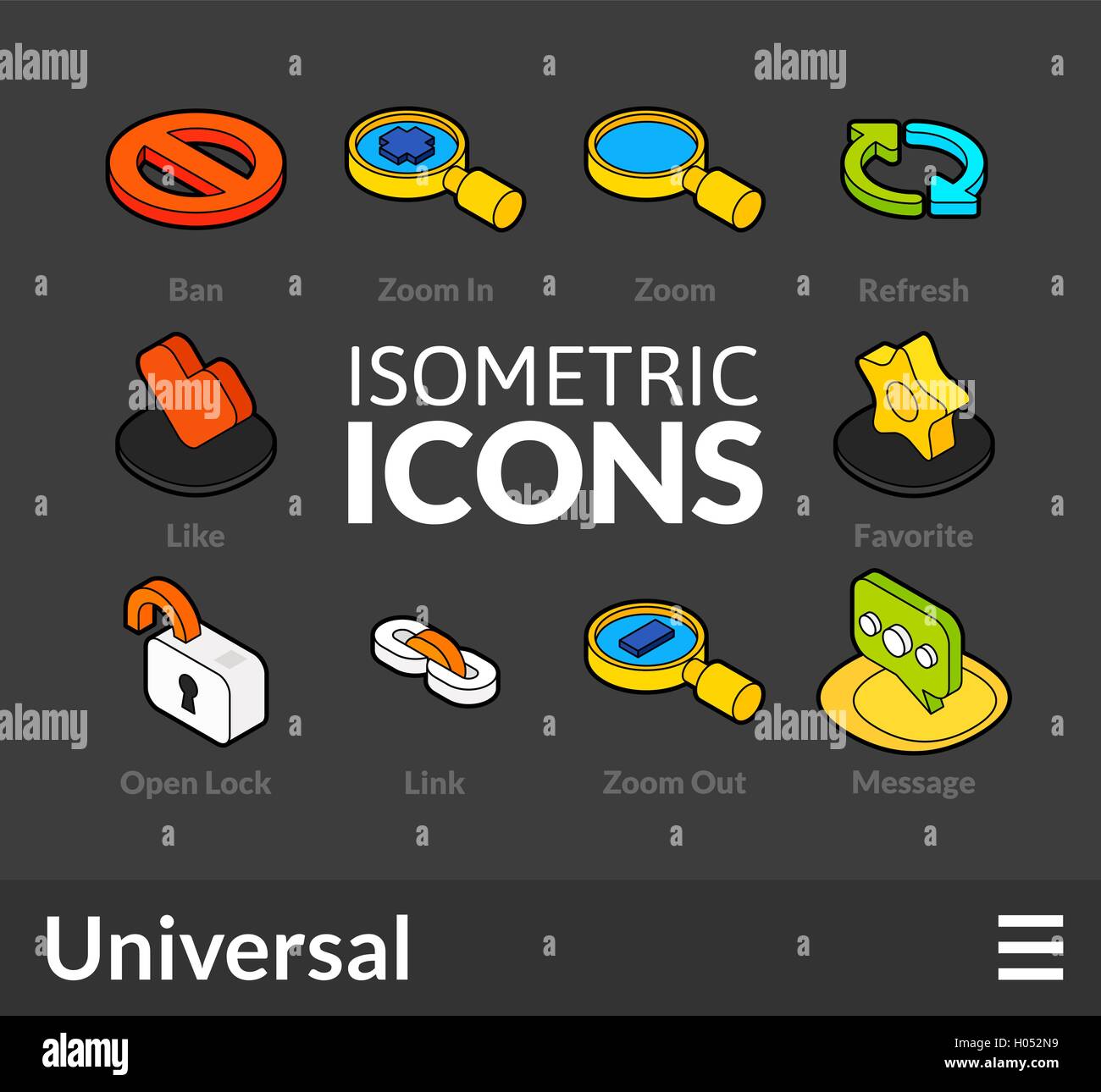 Isometrische Umriss Icons set 2 Stock Vektor