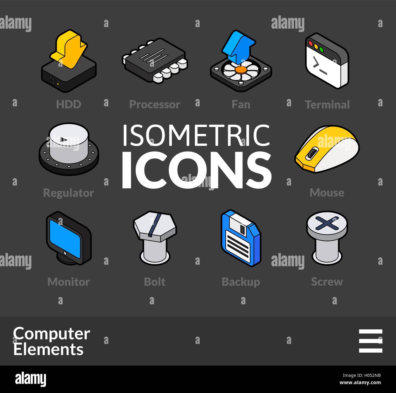 Isometrische Umriss Icons set 3 Stock Vektor
