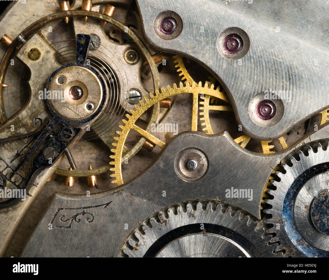 Gold Silber Präzision Antik Vintage Taschenuhr stellen Teile Stockfoto