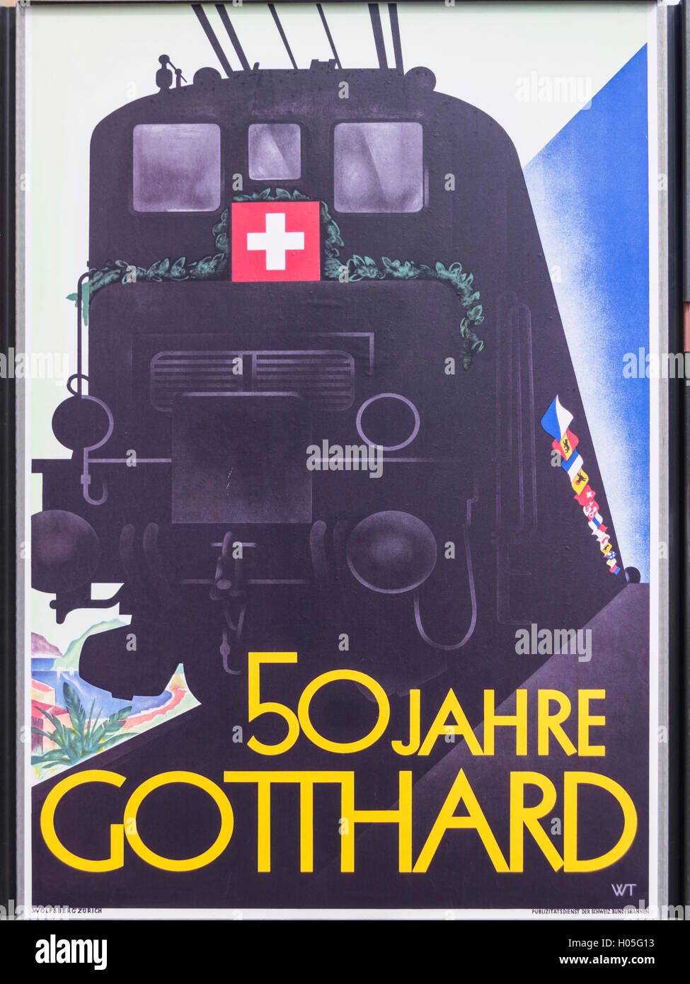 Poster HQ 80x110cm Gotthard Bahn Suisse 1892 - Reproduction Vintage - Neuf