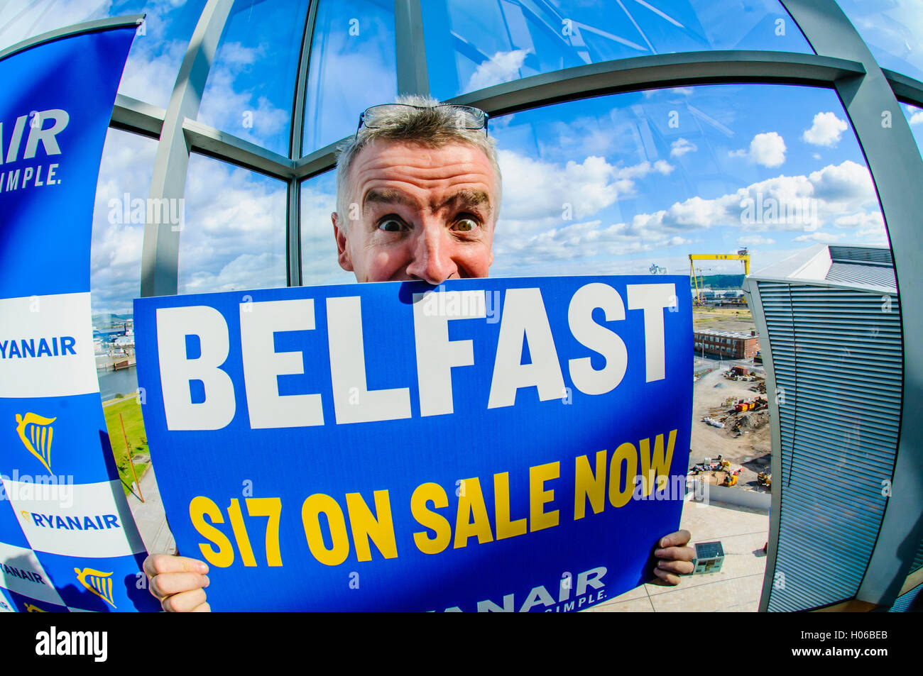 Belfast, Nordirland. 20 Sep 2016 - Michael O'Leary, CEO von Ryanair, kritisiert die Northern Ireland Assembly, fordert die Abschaffung der Airline Passenger Duty in Nordirland, und kündigt weitere Sitze von Belfast. Bildnachweis: Stephen Barnes/Alamy Live-Nachrichten Stockfoto