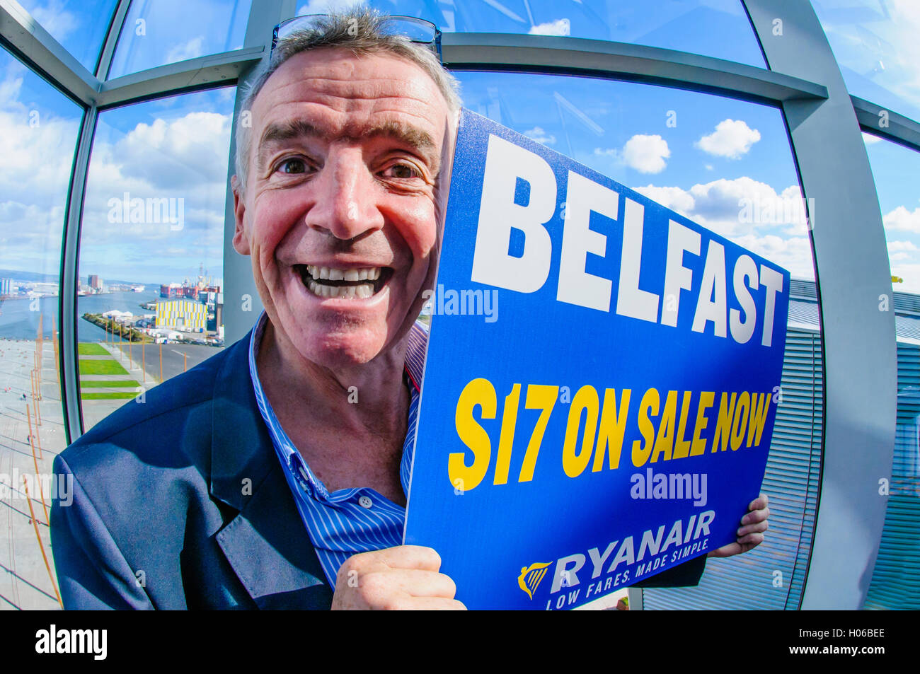 Belfast, Nordirland. 20 Sep 2016 - Michael O'Leary, CEO von Ryanair, kritisiert die Northern Ireland Assembly, fordert die Abschaffung der Airline Passenger Duty in Nordirland, und kündigt weitere Sitze von Belfast. Bildnachweis: Stephen Barnes/Alamy Live-Nachrichten Stockfoto