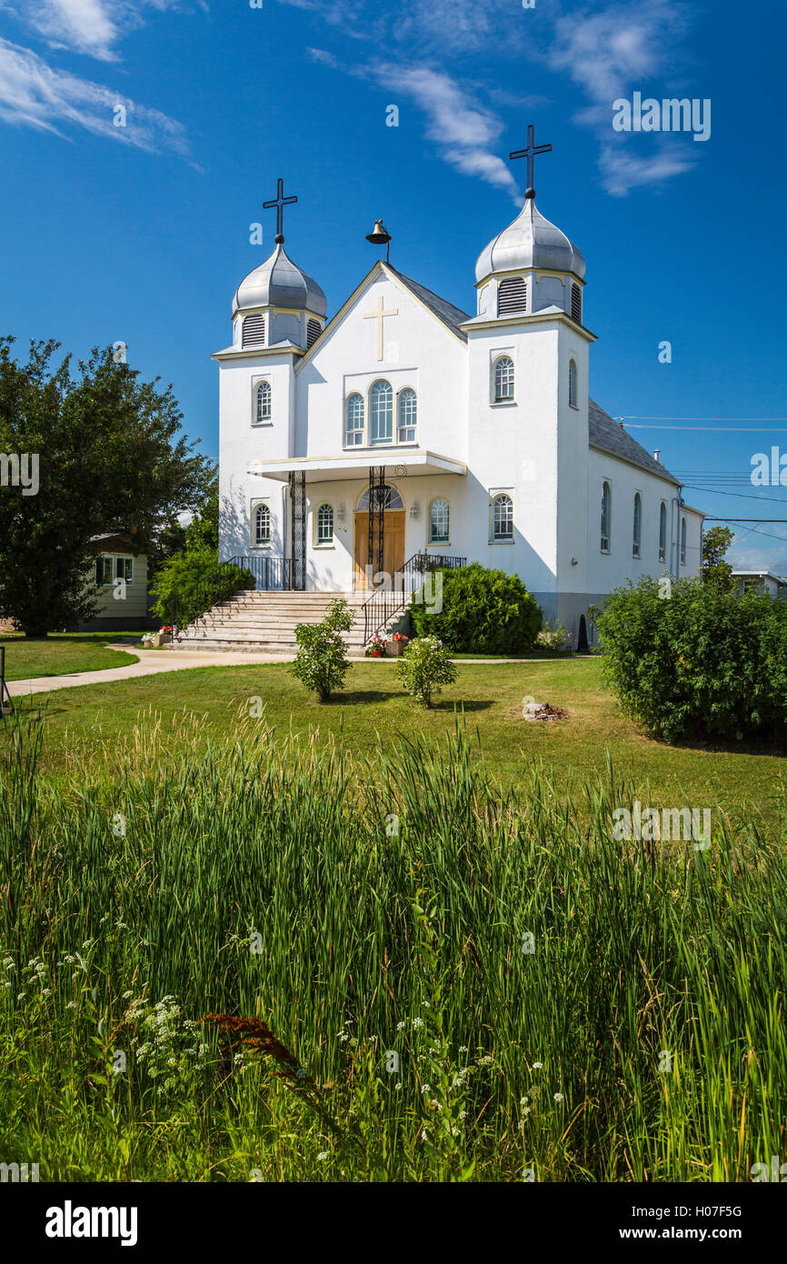 Die Herz-ukrainische katholische Kirche in Gimli, Manitoba, Kanada. Stockfoto
