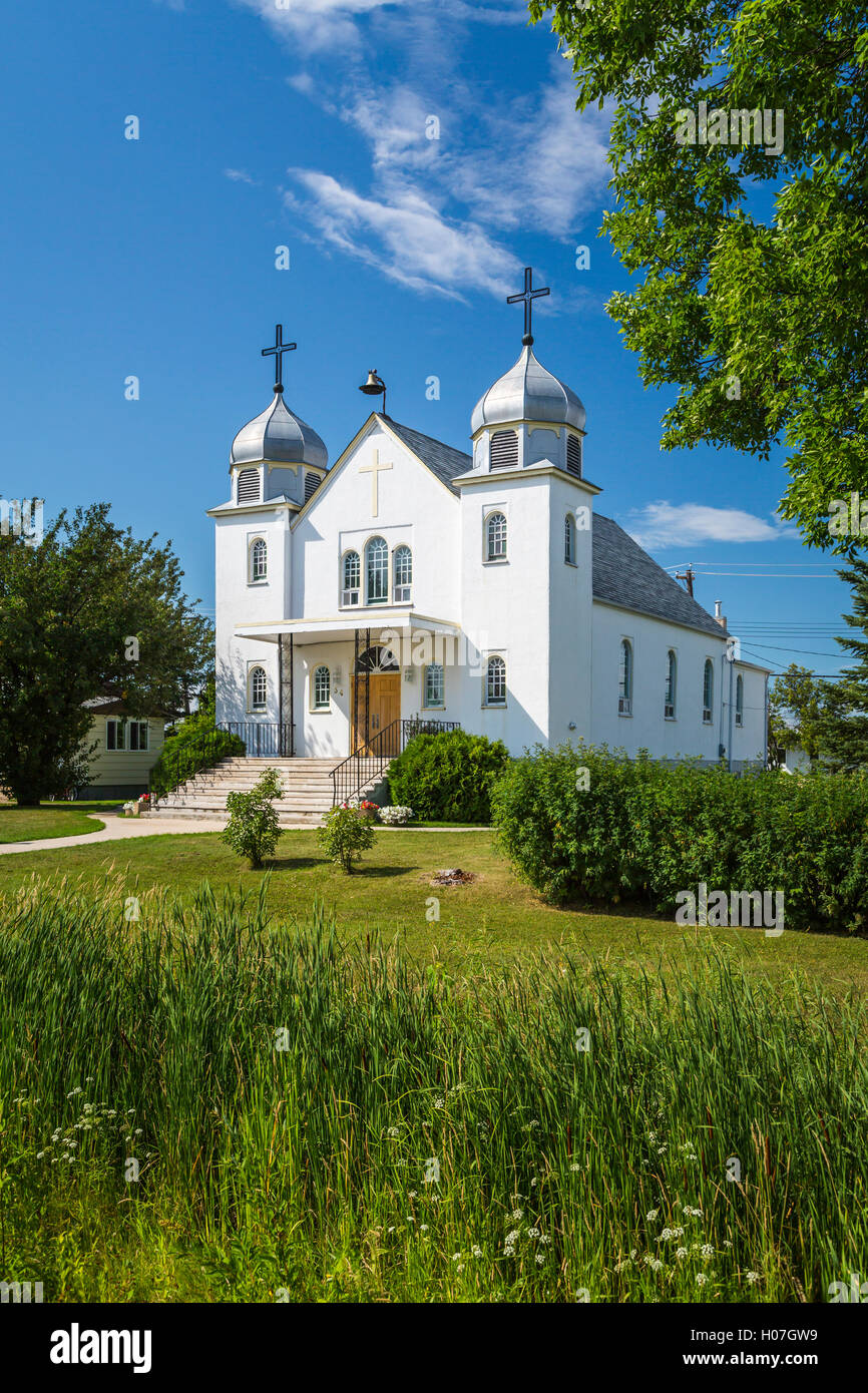 Die Herz-ukrainische katholische Kirche in Gimli, Manitoba, Kanada. Stockfoto