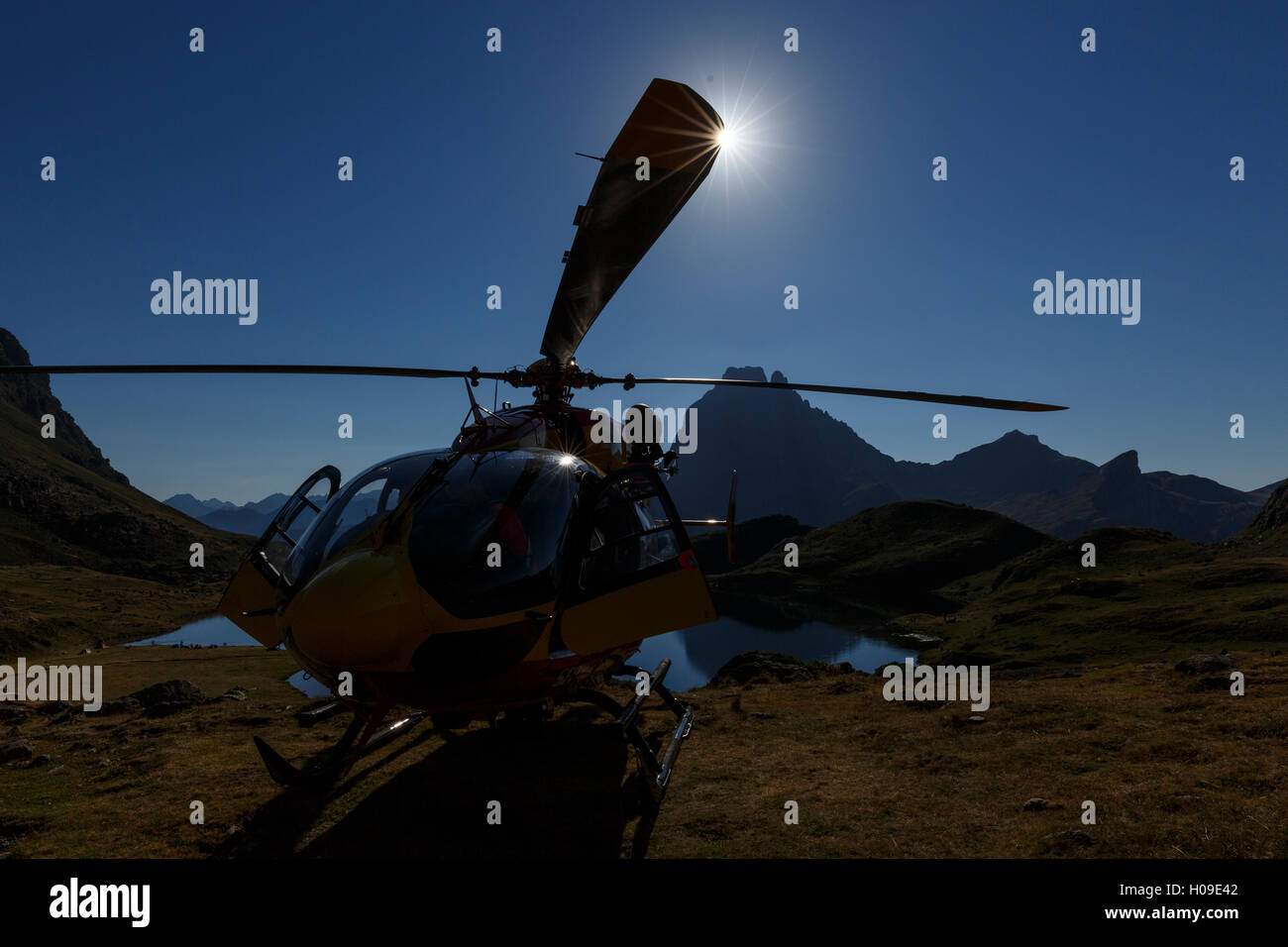 Hubschrauber in Ayous Zuflucht, Ayous Seen-Route, Pyrenäen, Frankreich, Europa Stockfoto