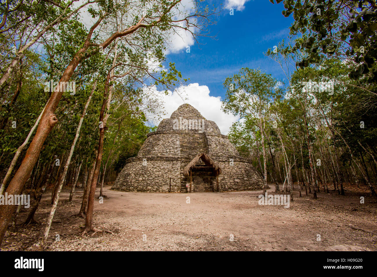 Pyramide in der alten Maya-Ruinen von Coba, außerhalb von Tulum, Mexiko, Nordamerika Stockfoto
