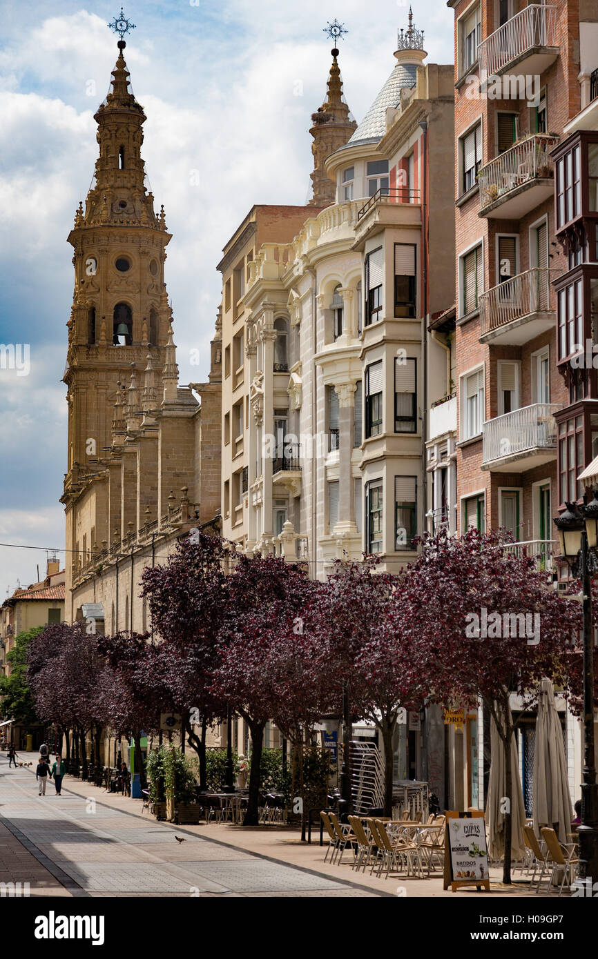 Calle Portales mit Santa Maria De La Redonda Kathedrale in Logroño, La Rioja, Spanien, Europa Stockfoto