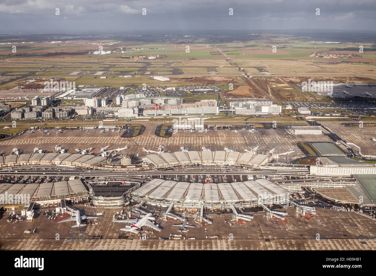 Luftaufnahmen von Charles de Gaulle Airport, Paris, Frankreich, Europa Stockfoto