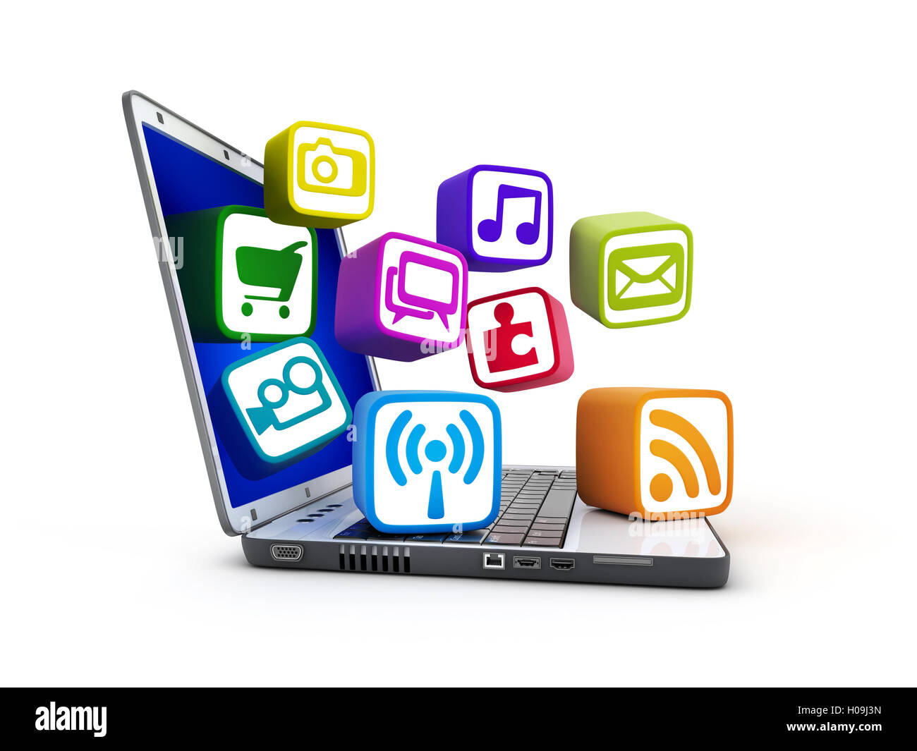 Laptop und Multimedia-Service (in 3D-Rendering getan) Stockfoto