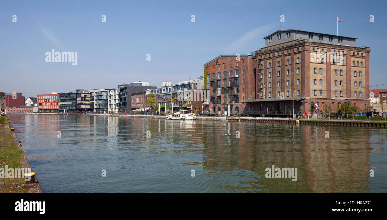 Lager- und Bürogebäude am Kreativkai, Hafen der Stadt, Münster, Münsterland, Nordrhein-Westfalen, Deutschland Stockfoto