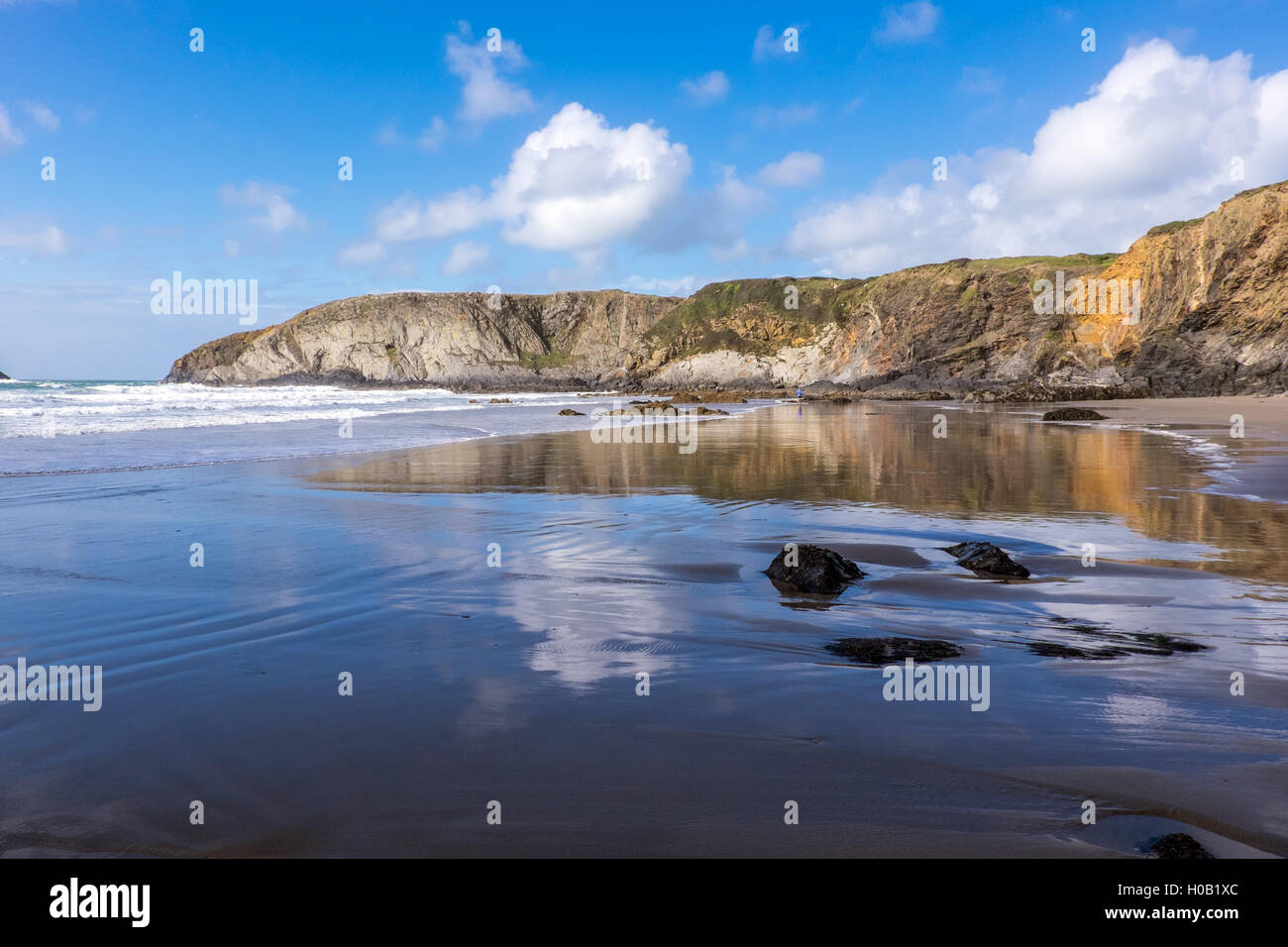 Traethllyfn auf der Pembrokeshire Coast (auch bekannt als Barry Island Beach) Lias zwischen Abereiddy und Porthgain Stockfoto