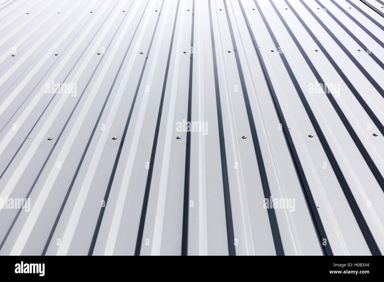 Wellpappe Stahlmantel mit Nieten am Dach des Industriebaus Stockfoto