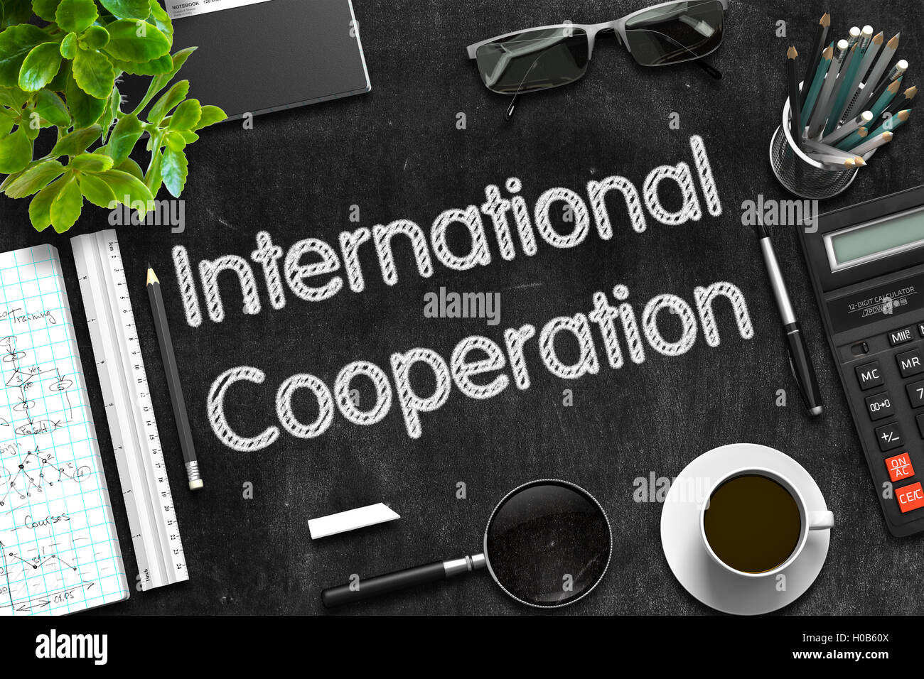 Konzept der internationalen Kooperation. 3D Render. Stockfoto
