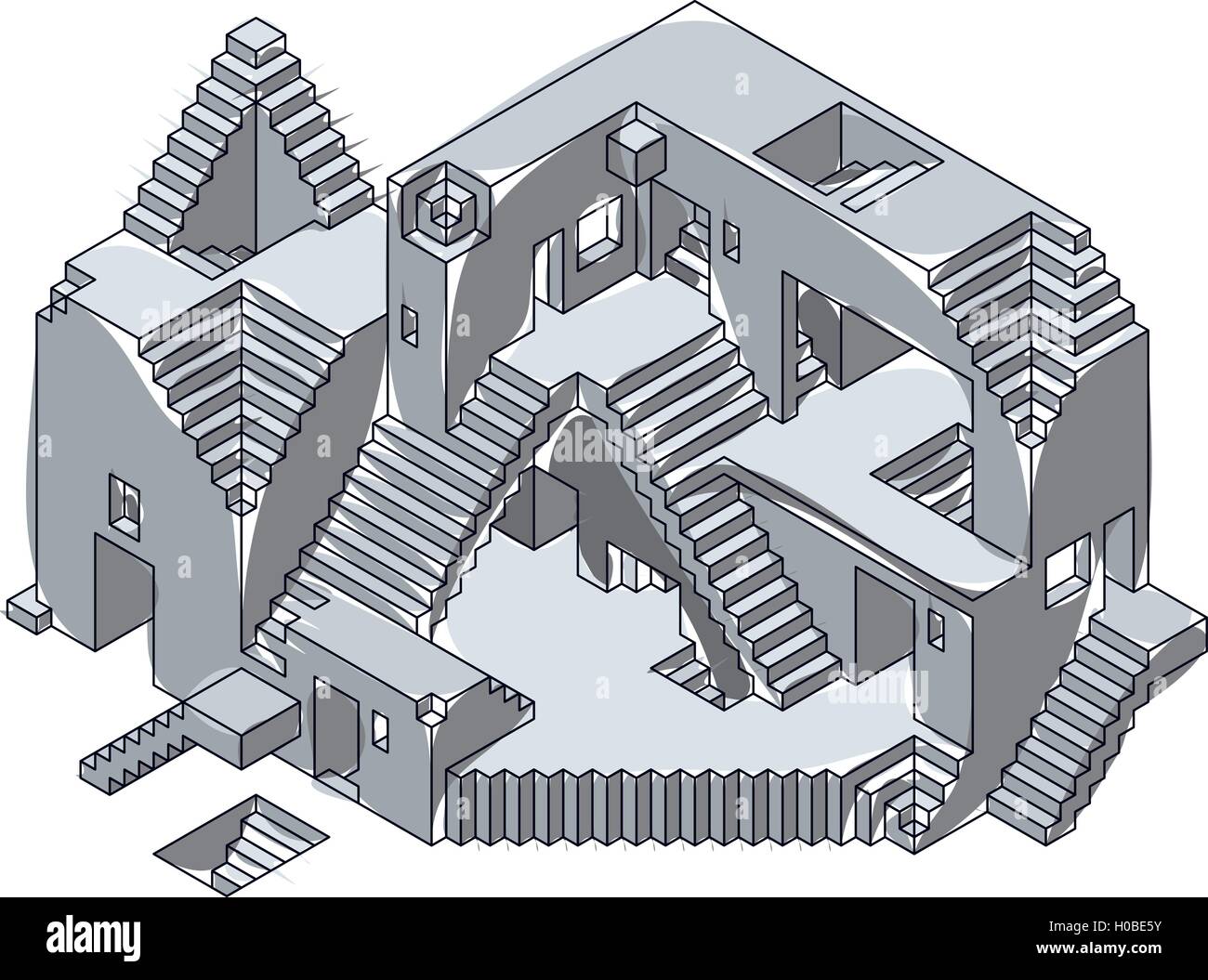 Unter Konstruktion Tinte Abbildung. Haus-Projekt. Gebäude-Skizze. Haus Plan zeichnen. Burg Bau. Architektur Stock Vektor