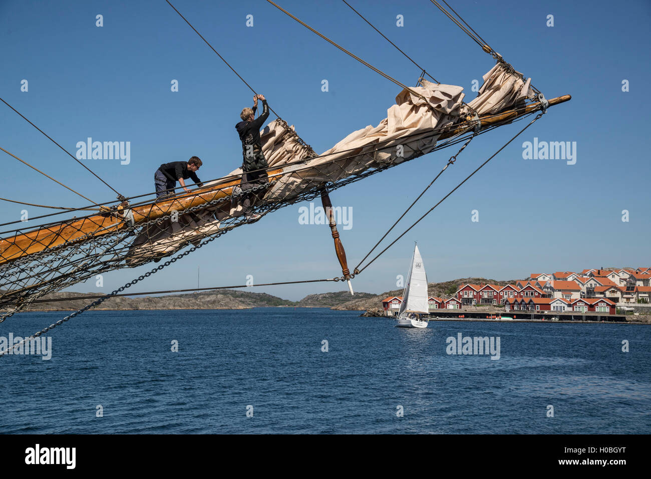 Schiff M/S Atene ist bereit im Frühjahr auf ihre Heimat Hafen Skärhamn auf der Insel Tjörn an der Westküste unternommen Stockfoto