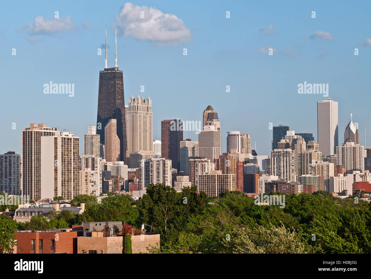 Chicago. Bild von der Innenstadt von Chicago am späten Nachmittag. Stockfoto