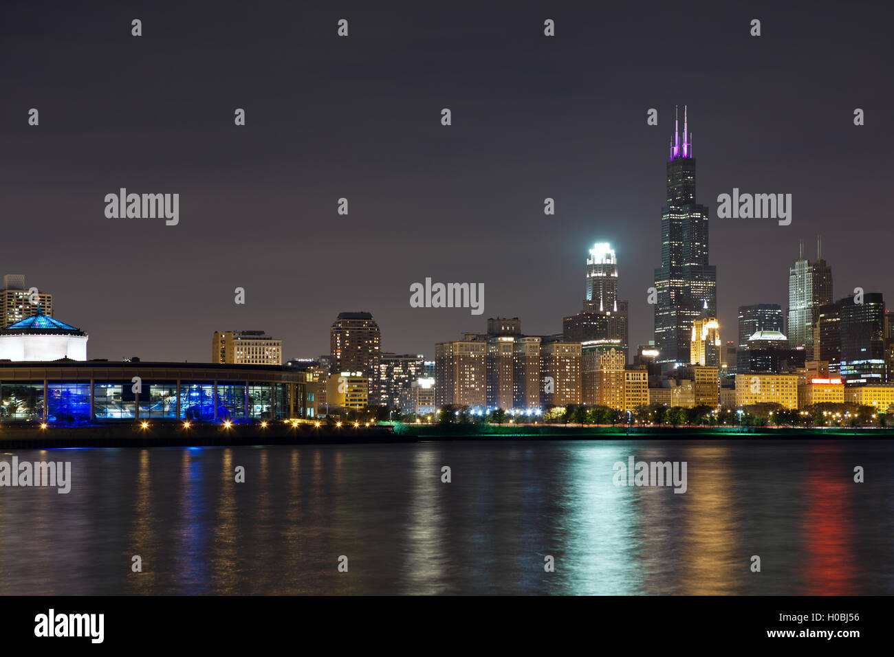 Bild der Skyline von Chicago in der Nacht Stockfoto