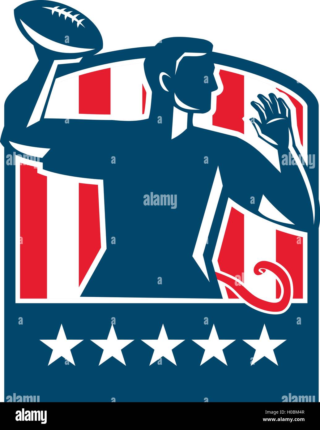 Abbildung einer Flagge Fußball Spieler QB vorbeifahrenden Kugel von der  Seite im Inneren Schild Wappen mit amerikanischen Stars Usa gesehen und  Stock-Vektorgrafik - Alamy