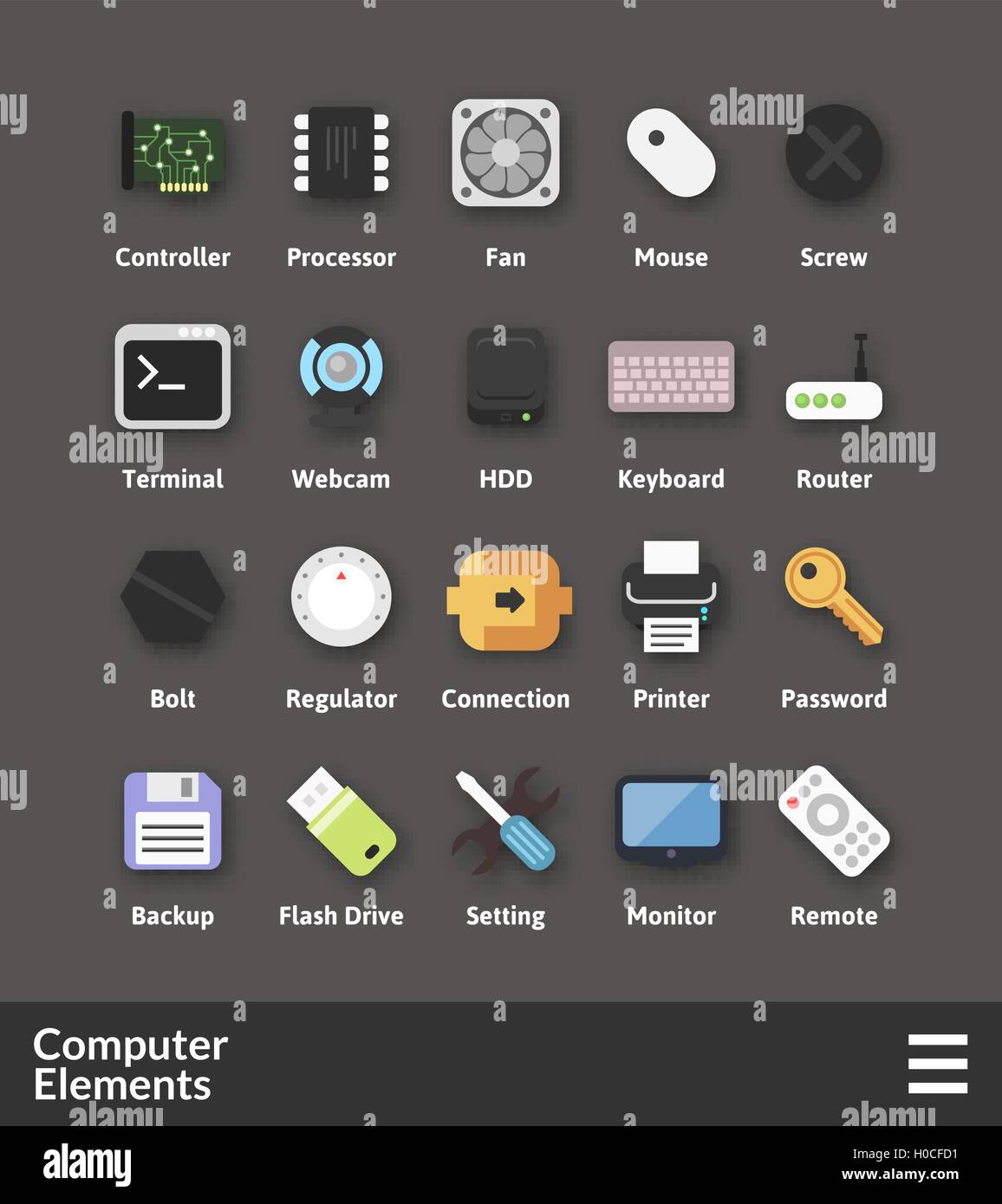 Flache Materialdesign Icons set Stock Vektor