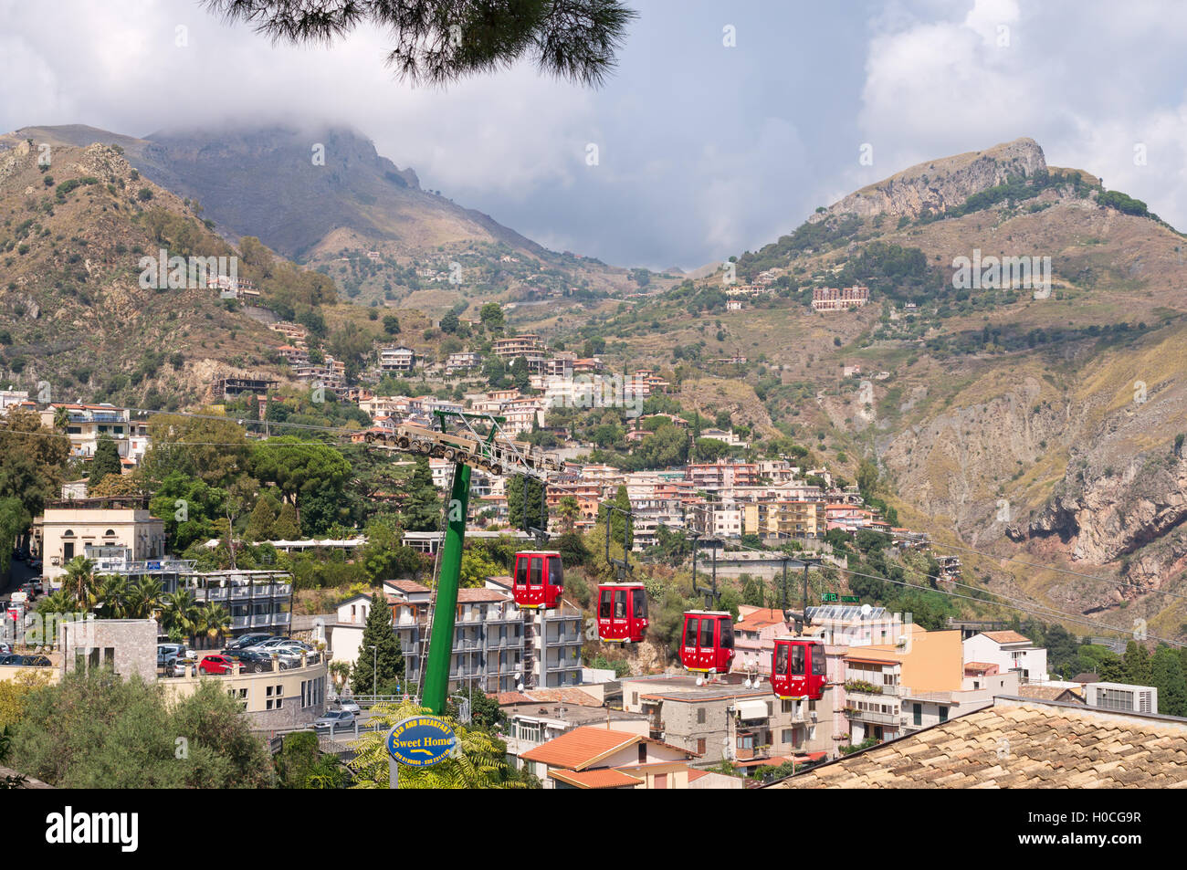 Seilbahnen, Taormina, Sizilien, Italien, Europa Stockfoto
