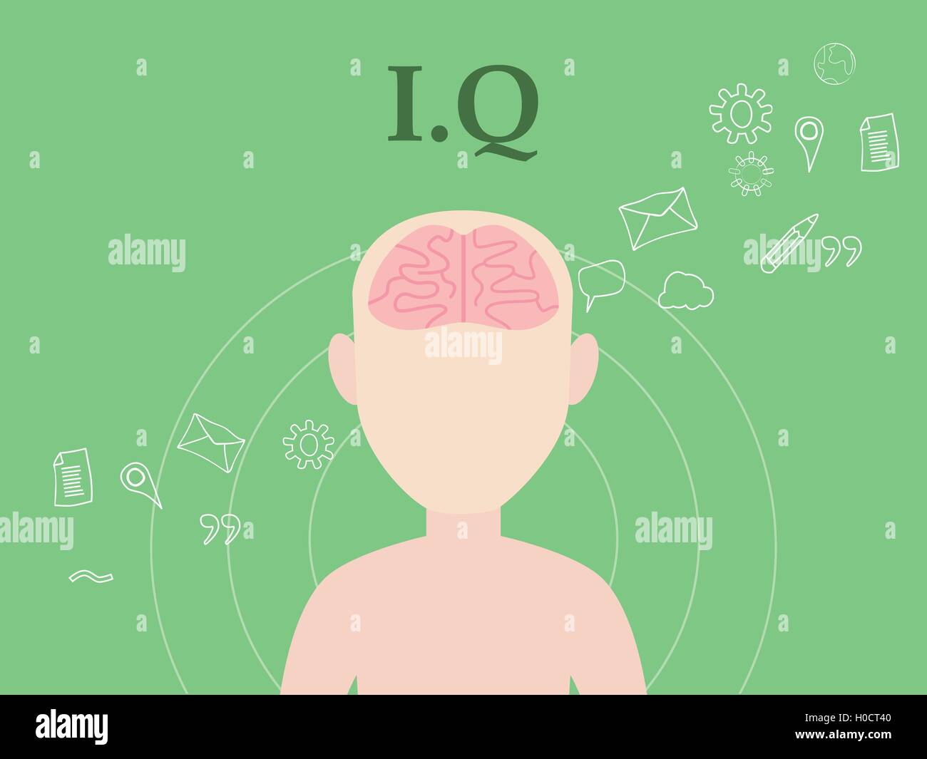 IQ intellektuelle Frage Illustration Konzept mit Menschen mit Symbol Bildung und Werkzeuge als Hintergrund Stock Vektor