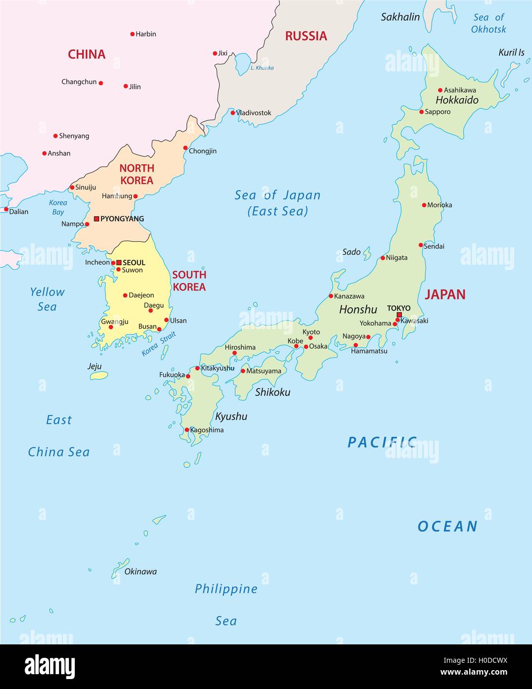 Japan und Korea Karte Stock Vektor