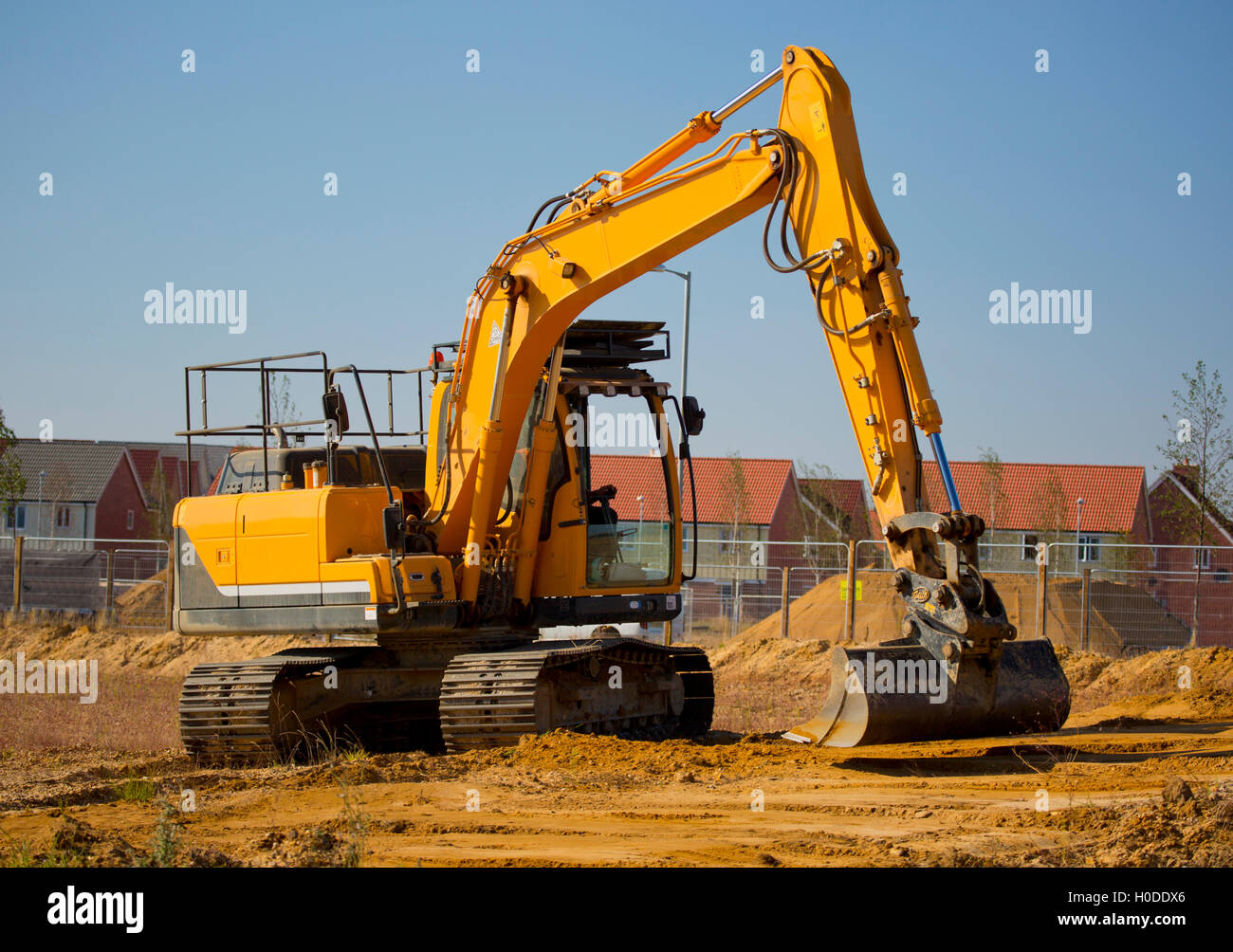 Ein Bagger oder Earth Mover mit Caterpillar tracks auf einer Baustelle Stockfoto