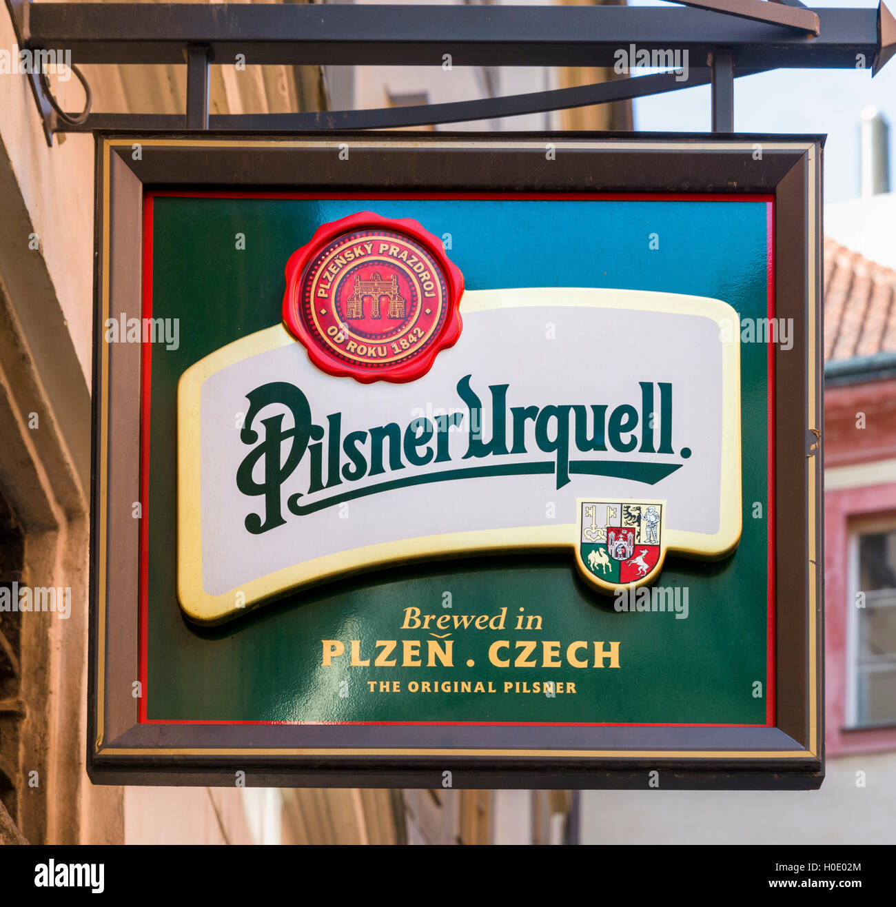 Zeichen für tschechisches Pilsner Urquell Bier Stockfoto