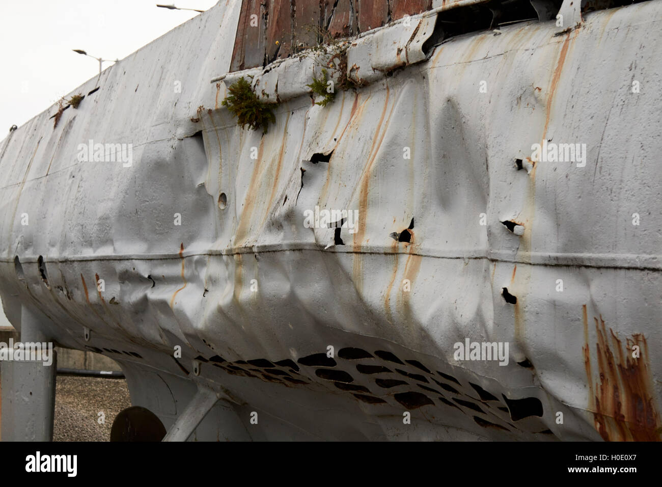 Tiefe Kosten Schaden Sie-534 u-Boot-Museum im u-Boot Geschichte Liverpool Merseyside UK Stockfoto