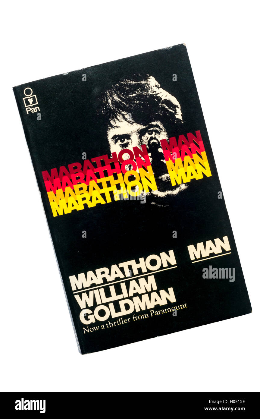 Taschenbuchausgabe des Marathon-Mann von William Goldman.  Zuerst veröffentlicht in 1974 & gebildet in einen Film in 1976 mit Dustin Hoffman. Stockfoto