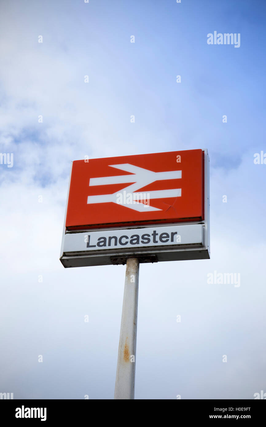 Lancaster Railway Station Zeichen Stockfoto