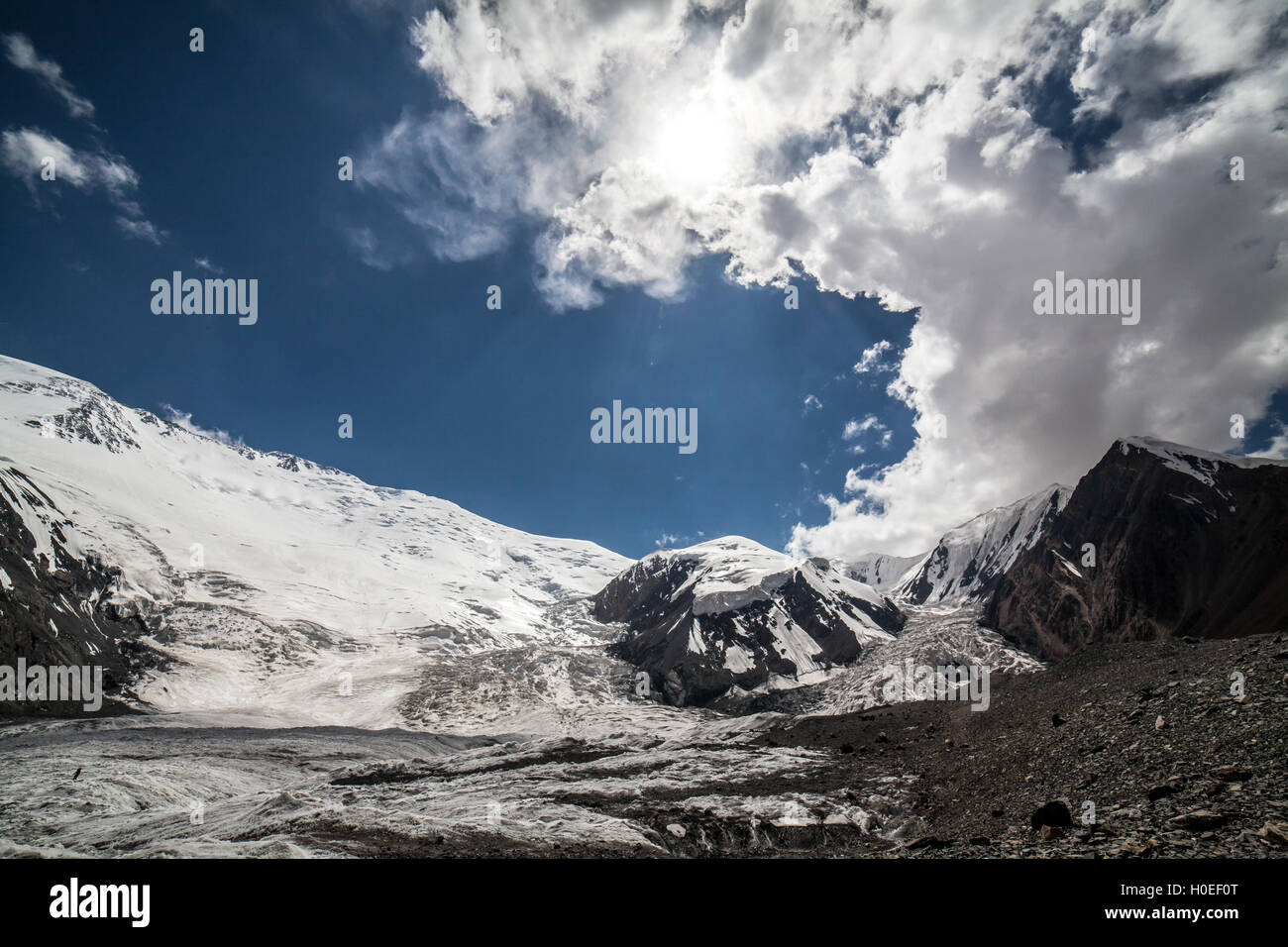 Große Gletscher in der Nähe der Peak Lenin im Pamir-region Stockfoto