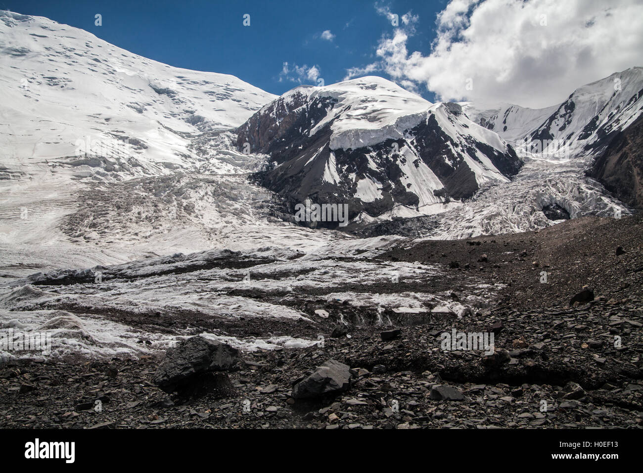 Große Gletscher in der Nähe der Peak Lenin im Pamir-region Stockfoto