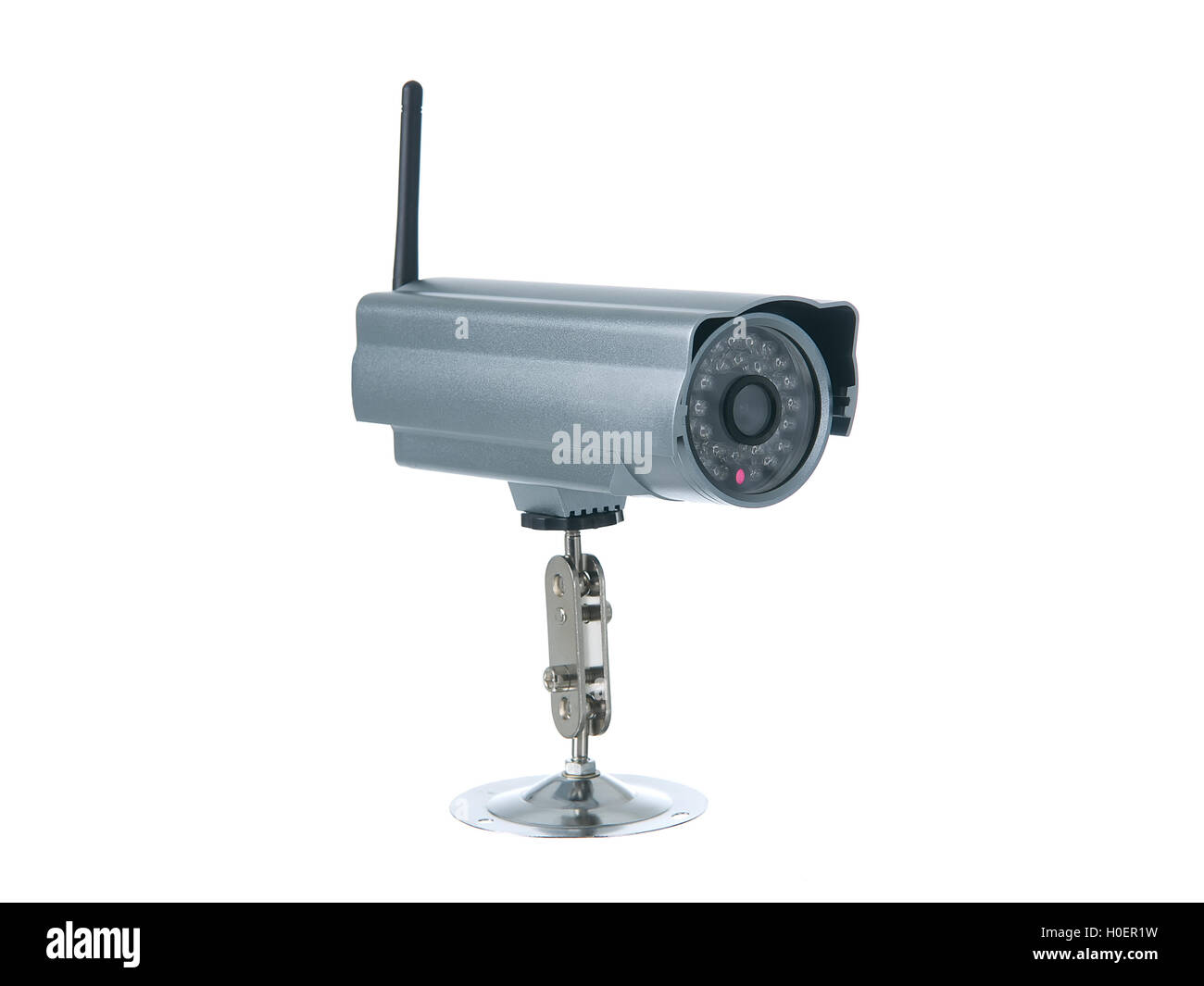 Drahtlose Überwachungskamera isoliert auf weißem Hintergrund Stockfoto